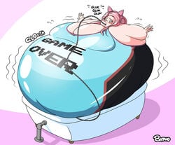 bathtub belle_delphine belly_inflation body_inflation close_to_bursting drinking hose hose_inflation hyper hyper_inflation inflation ready_to_pop spherical_inflation sunken_head tight_clothing water_inflation