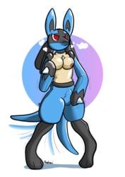 1futa absurd_res anekoarts areolae ball_bulge balls balls_under_clothes bodily_fluids bondage bound breasts breath breathing bulge clothing erect_nipples futa_focus futa_only futanari genitals hi_res horn humanoid intersex lucario masturbation nintendo nipples penis penis_bulge penis_under_clothes pokemon pokemon_(species) rubber skinsuit solo standing sweat tight_clothing video_games