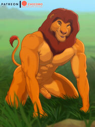 1boy 2021 abs anthro anthrofied biceps black_lips chicobo disney erection felid foreskin genitals hi_res humanoid_genitalia humanoid_penis intact kneeling leonine lion lips looking_at_viewer male male_only mammal mane mufasa muscular muscular_anthro muscular_male navel nipples open_mouth outside pantherine partially_retracted_foreskin patreon pecs penis royal_rod solo the_lion_king uncut vein veiny_penis whiskers