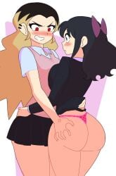 2girls anger_vein ass black_dress black_hair black_skirt blush blushing breasts brownish_hare butt commission dress female female_only girl girl_only grope groping groping_ass groping_butt multiple_girls panties pink_panties red_eyes skirt teresa_(brownish_hare) touching_ass touching_butt two-tone_hair two_tone_hair veronica_(brownish_hare) yuri