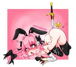 1boy aika_sensei astolfo_(fate) astolfo_(saber)_(fate) fate/apocrypha fate/grand_order fate_(series) femboy male male_only prostitution small_penis solo sword thick_thighs trap