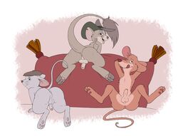 3boys absurd_res anthro anus ass ass_up balls basil bernard_(the_rescuers) clothing crouching disney embarrassed erection gay genitals group hat hat_only headgear headgear_only headwear headwear_only hi_res hole_(anatomy) humanoid_genitalia humanoid_penis jake_(the_rescuers) kamikazetiger macropod male male/male male_only mammal marsupial mostly_nude mouse murid murine nude penis pillow presenting rodent smile spread_legs spreading testicles the_great_mouse_detective the_rescuers the_rescuers_down_under tongue tongue_out wallaby yaoi