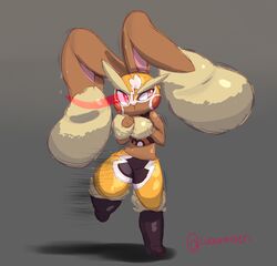 bunny chubby clothed fully_clothed humanoid lopunny pikachu_(cosplay) pikachu_libre_(cosplay) pokemon pokemon_(species) pokemon_dppt rabbit standing thick_thighs