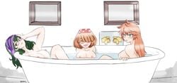 3girls bathing bathtub blue_eyes brown_eyes brown_hair female female_only females_only green_hair itsuka_kendou kendou_itsuka komori_kinoko multiple_girls my_hero_academia orange_hair shounen_jump sudoname tokage_setsuna yuri