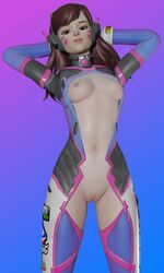 1girls 3d blender blizzard_entertainment breasts clothing d.va female female_only footwear fyra_(artist) handwear human looking_at_viewer overwatch pussy shaved_pussy solo