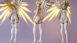 1girls 3d alternate_costume angel angel_wings arhoangel ass barefoot blizzard_entertainment blonde_hair feet female female_only hourglass_figure mercy nipples_visible_through_clothing overwatch pinup skimpy skimpy_clothes stockings thighhighs thong wide_hips winged_victory_mercy wings