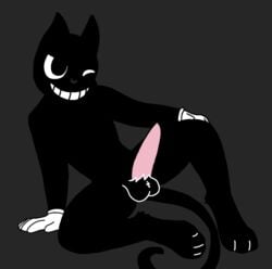 1boy big_balls big_eyes black_eyes black_fur black_nose cartoon_cat cat_ears cat_humanoid cat_tail claws feline_penis furry gay hand_on_leg huge_cock male male_only open_legs paws pink_penis riskaver_(artist) seductive_smile showing_penis sitting trevor_henderson twink white_gloves yaoi