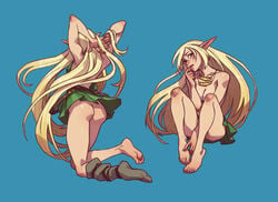 1girls 2021 ass barefoot blonde_hair blue_background breasts clothing curvaceous deedlit dress elf elf_ears female female_only hi_res humanoid jewelry large_breasts long_hair melonpan pale-skinned_female pale_skin pointy_ears record_of_lodoss_war solo solo_female