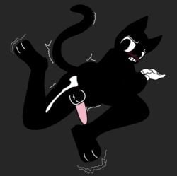 1boy anal_sex asshole balls big_breasts black_eyes black_fur black_nose blush cartoon_cat cat_ears cat_humanoid cat_tail cum_in_ass cum_inside feline_penis femboy furry gay laying_down looking_at_ass male male_only paws pink_penis riskaver_(artist) trevor_henderson white_gloves