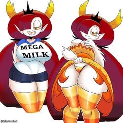 2021 disney disney_channel female hekapoo lifting_dress mega_milk meme saltynoodles star_vs_the_forces_of_evil t-shirt thunder_thighs