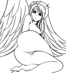 anus ass breasts breath_of_fire breath_of_fire_ii capcom looking_at_viewer lying mfus monochrome nina_(breath_of_fire_ii) nude pussy wide-eyed wings