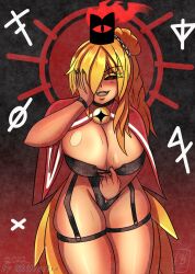 big_breasts blonde_hair demon domania duck_girl leather red_eyes thick_thighs vrchat whitepulse