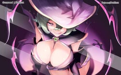 1girls armwear bedroom_eyes bent_over bewitching_elise big_breasts breasts cleavage clothing curvy darklux elise_kythera_zaavan eyelashes female green_hair halloween harrowing_series hat large_breasts league_of_legends legs licking_lips light-skinned_female light_skin lips looking_at_viewer looking_up one_eye_obstructed pink_lips purple_clothing raised_eyebrows seductive_eyes seductive_gaze solo solo_female tagme tales_from_the_rift_series thighs tongue tongue_out wide_hips witch_hat