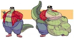 1girls 2017 alligator alligatorid anthro bbw belly big_belly big_breasts breasts bulge clothed clothing crocodile crocodilian crocodylid digital_media_(artwork) female hand_imprint hi_res huge_belly huge_breasts imprint kindle_bone overweight overweight_female reptile rumbling_stomach stomach_bulge sweatpants_(artist) thick_thighs tongue tongue_out trucker trucker_hat vore