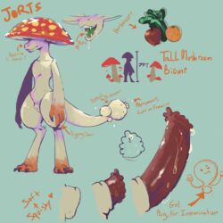 absurd_res animal_genitalia anthro bodily_fluids dragon drooling elemental_creature flared_penis fungi_fauna fungus genital_fluids genitals hi_res jorts_(artist) male model_sheet mushroom penis precum saliva sheath solo