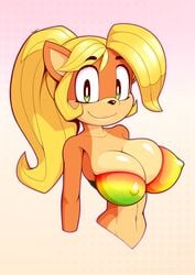 1girls anthro big_breasts bikini bikini_top blonde_hair breasts busty coco_bandicoot crash_(series) female fur furry large_breasts long_hair looking_at_viewer navel nipples ponytail smile solo stomach supersegasonicss voluptuous