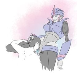 1boy 1girls 2d 2d_(artwork) arcee arcee_(prime) color colored cunnilingus female human human/robot interspecies jack_darby licking licking_pussy male male/female nude oral oral_sex pussy robot robot_girl simple_background straight transformers transformers_prime unknown_artist