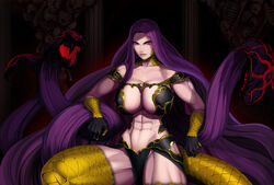 1girls abs aka6 big_breasts breasts cleavage fate/grand_order fate_(series) female female_only gorgon_(fate) large_breasts looking_at_viewer medusa_(fate) muscles muscular muscular_female muscular_thighs solo spread_legs