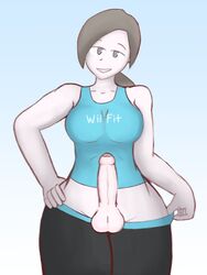 1futa balls big_penis bisc breasts clothed clothing erection fit futa_only futanari huge_cock large_penis looking_at_viewer mostly_clothed nintendo penis smile solo solo_futa standing testicles uncut wii_fit wii_fit_trainer yoga_pants