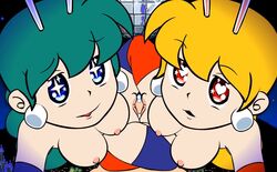 2girls akane_(parodius) breasts bunny_ears female hikaru_(parodius) long_hair minus8 parodius parodius_animation_(minus8) penis sex tagme teamwork