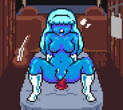 2d alien altbeils animated bangs big_breasts big_penis blue_hair blue_lipstick blue_skin blush breasts collarbone cowgirl_position cum cum_in_mouth cumshot dickgirl dildo futanari hair_over_one_eye mp4 no_sound penetration pixel_art pussy sapphire_(steven_universe) sex_toy socks solo solo_futa steven_universe stockings thick_thighs tongue tongue_out vaginal_penetration video