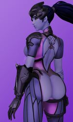 3d ass big_ass blender fyra_(artist) looking_at_viewer overwatch purple_skin widowmaker