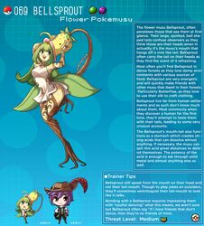 bellsprout creature_index english_text hi_res kinkymation nintendo page_69 page_number plant_girl pokémon_(species) pokemon pokemon-girl_encyclopedia pokemorph pokemusu profile smooth_skin text text_box text_focus