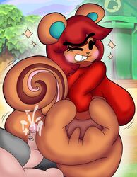 animal_crossing anthro ass ass_dough big_breasts big_butt bodily_fluids bottomless breasts clothed clothing cum deep_skin dork_boi female genital_fluids genitals hazel_(animal_crossing) hi_res holding_butt huge_butt human human_on_anthro interspecies lewd_dorky male male/female mammal nintendo one_eye_closed penis rodent sciurid soulteam thick_thighs video_games wink