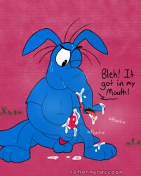 aardvark after_masturbation animal_penis balls blue_aardvark blue_body blue_clothing blue_fur cum cum_in_mouth cum_on_body cum_on_face disgusted disgusted_look furry hand_on_penis mammal masturbating masturbation motion_lines panting penis penis_out pink_panther_(series) simple_background sitting sitting_on_floor sohornyraccoon sweatdrop sweating tagme text the_ant_and_the_aardvark tongue tongue_out watermark