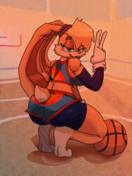 anthro_only background bunny clothed lagomorph lola_bunny peace_sign rabbit space_jam space_jam:_a_new_legacy space_jam_2 squatting tascom