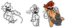 2boys anon ass bahamutgreen black_and_white blowjob buttplug chubby chubby_male cum_leaking gay hair hairy holding_belly male male_only mario mario_(series) multiple_boys multiple_views nintendo nipples nude penis short_hair simple_background solo_focus testicles white_background yaoi