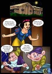 comic disney disney_princess dopey_(snow_white) drawn-sex.com dwarf english_text female grumpy_(snow_white) human male penis sanches snow_white_(disney) snow_white_and_the_seven_dwarfs speech_bubble testicles text