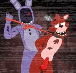 animal_penis animatronic anthro balls black_nose bonnie_(fnaf) bottom bow_tie bowtie camera camera_view closed_eyes five_nights_at_freddy's five_nights_at_freddy's_2 foxy_(fnaf) fur gay grabbing_from_behind half-closed_eyes looking_pleasured looking_up machine male male_only open_mouth orgasm orgasm_face pastelpinkcats_(artist) penis rabbit rabbit_ears red_body red_eyes red_fur robot sex sharp_teeth standing standing_sex teeth video_games withered_bonnie withered_foxy yaoi yellow_eyes