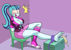 1girls arms_behind_back art-2u barefoot big_breasts blindfold bondage breasts chair cleavage equestria_girls feather feet feet_tied female female_only femsub fetish foot_fetish foot_tickling friendship_is_magic hasbro hi_res highres laugh laughing miniskirt my_little_pony ponytail rainbow_rocks rope rope_bondage skirt solo solo_female sonata_dusk submissive thighs tickle_torture tickling tickling_feet