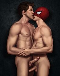 2boys brown_hair closed_eyes dark_hair erection gabo_artist gay hairy_chest kissing male male_only marvel mask muscular nathan_drake nude open_mouth peter_parker spider-man spider-man_(series) straight_hair superhero uncharted yaoi