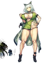 1girls animal_ears arknights big_breasts choker cleavage curvy doctor_(arknights) female female_focus green_eyes hand_on_hip huge_breasts kal'tsit_(arknights) kemonomimi looking_at_viewer melon22 muscular muscular_female muscular_thighs see-through_clothing short_hair silver_hair thick_thighs thighs thunder_thighs wide_hips