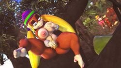 16:9 3d 3d_(artwork) 4k absurd_res anthro ape banana big_breasts blonde_hair blue_eyes brandi breasts candy_kong clothing diddy_kong digital_media_(artwork) donkey_kong donkey_kong_(series) feet female female_focus food fruit fur genitals gorilla group hair haplorhine hat headgear headwear hi_res hiding humanoid kong long_hair male mammal masturbation monkey nintendo nipples nude piercing plant primate pussy solo solo_focus source_filmmaker tiny_kong video_games widescreen