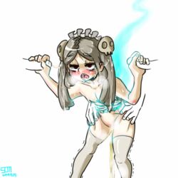 bloody_marie blush crying crying_with_eyes_open cum cum_on_hair fondling handjob lakilolom messy messy_hair multiple_penises nipples omorashi peeing penis skullgirls stockings sweat tears trembling twitching