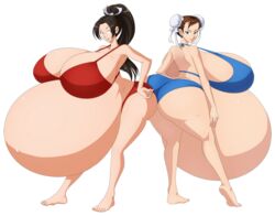 2girls asian asian_female ass belly belly_visible_through_legs big_ass big_belly big_breasts bikini black_hair blue_bikini blue_swimsuit brown_hair chun-li cleavage death_battle duo enormous_belly fatal_fury female female_only gigantic_belly huge_ass huge_belly huge_breasts hyper hyper_belly hyper_breasts hyper_pregnancy king_of_fighters large_ass large_belly large_breasts mai_shiranui massive_belly massive_breasts ponytail pregnancy pregnant ready_to_pop rear_view red_bikini red_swimsuit saburox snk standing street_fighter swimsuit transparent_background voluptuous