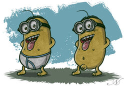 anthro clothing despicable_me ekuhvielle flaccid genitals humanoid illumination_entertainment low_res male male_only minion navel nipples not_furry penis solo teeth tongue tongue_out underwear yellow_body yellow_skin