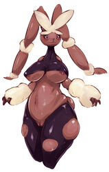 1girls :3 anthro anthrofied areola areola_slip big_breasts biped black_eyes blush bottomless breasts brown_body chubby chubby_female clothed clothing female fur furry furry_only genitals hi_res looking_at_viewer lopunny mega_evolution mega_lopunny navel nintendo nipple_outline pink_sclera pokémon_(species) pokemon pokemon_(species) pussy simple_background smile solo solterv standing tail thick_thighs thunder_thighs underboob video_games white_background wide_hips