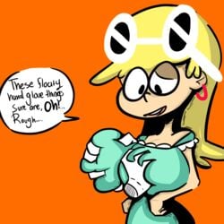 1girls big_breasts blonde_hair bootlegjones breast_grab breast_squeeze breasts busty clothes clothing dialogue disembodied_hand disembodied_hands dress female floating_hands fourth_wall gloves grope groping groping_breasts large_breasts leni_loud looking_down speech_bubble text the_loud_house