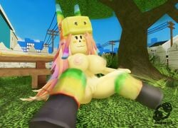 1girls 3d :3 areolae artist_logo artist_name big_breasts black_eyes breasts female female_only fence grass hallveris hooves llama long_hair multicolored_hair navel nipples nude nude_female picnic_table pinata power_lines pussy roblox robloxian sitting sky spread_legs stomach thighs tree yellow_skin