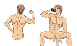 1boy abs anxoli_(artist) athletic_male attack_on_titan back_muscles back_view big_penis chiseled_abs chiseled_body completely_nude completely_nude_male fit_male flaccid flexing jean_kirstein male male_abs male_only monster_energy_drink muscular muscular_abs muscular_male nude nude_male seductive solo solo_male strong tagme young_man