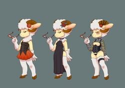 anthro bernie_(bileg) breasts breasts_out female glasses hooves horns kantachibli outfit sheep