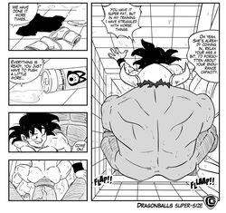 2boys anal bara big_balls big_penis boner dialogue dragon_ball erection galaxycoop gay gyuumaou_(dragon_ball) male male_only monochrome multiple_boys multiple_males muscle muscles muscular muscular_male nude ox_king son_goku text yaoi