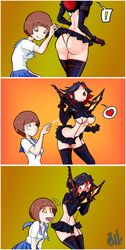 2girls busty comic female female_focus female_only female_protagonist hourglass_figure kill_la_kill mankanshoku_mako matoi_ryuuko moaning multiple_girls school_uniform schoolgirl sealedhelm skimpy skimpy_clothes studio_trigger underboob wedgie wide_hips yuri