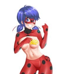 1girls bed bent_over blue_eyes blue_hair blush ladybug_(character) marinette_cheng marinette_cheng_(pv) marinette_dupain-cheng miraculous_ladybug pussy redbug see-through tagme underboob upskirt