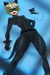 1boy adrien_agreste black_bodysuit bodysuit cat_noir clothed clothing femboy fully_clothed kwami male male_only miraculous_ladybug plagg solo solo_male thick_thighs zipsha