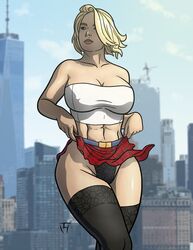 abs big_breasts black_thong blonde_hair breasts busty cleavage dc dc_comics female female_focus female_only hourglass_figure kara_zor-l karen_starr large_breasts lingerie miniskirt panties pinup power_girl short_hair skimpy skimpy_clothes skirt skirt_lift standing stockings superman_(series) tagme taynor_hook thong toned toned_female tubetop upskirt wide_hips